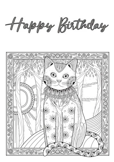 Free Birthday CAT Coloring Pages + printable cards (quick & easy ...