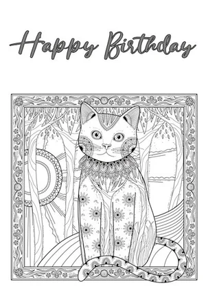 Free Birthday CAT Coloring Pages + printable cards (quick & easy ...