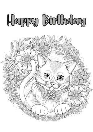Free Birthday CAT Coloring Pages + printable cards (quick & easy ...