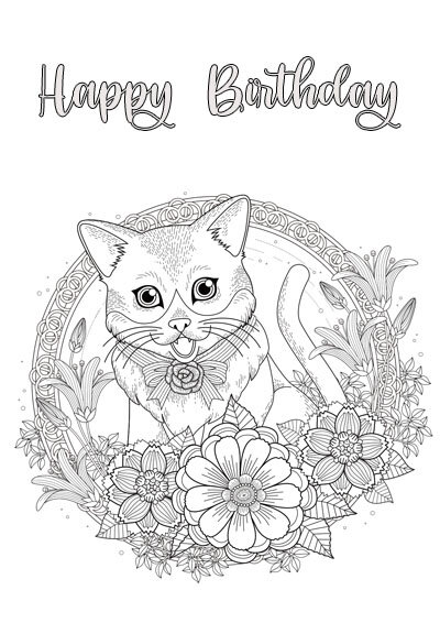 Kitten Birthday Coloring Page