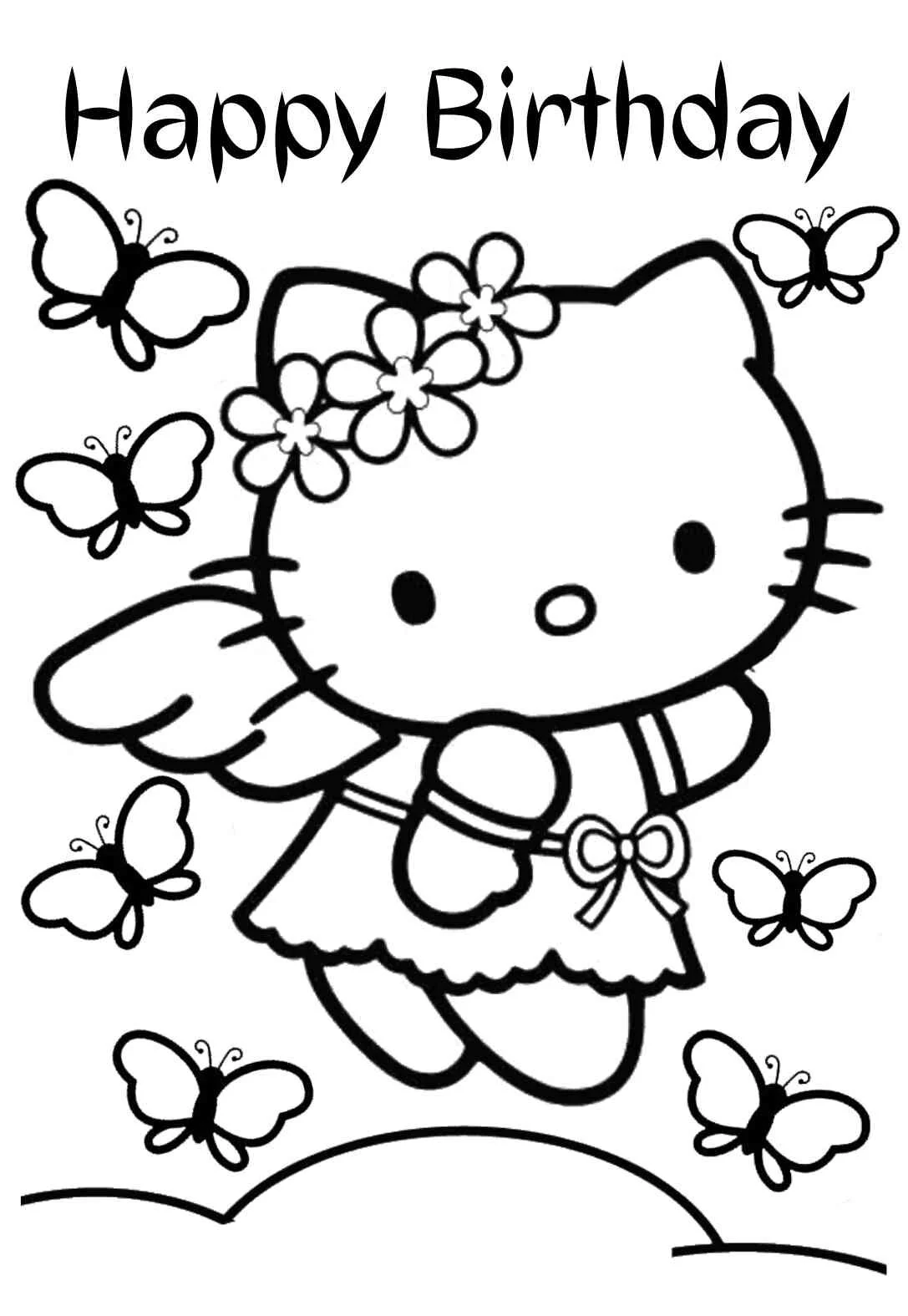 Hello Kitty Printable Coloring Happy Birthday Page