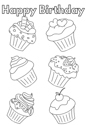 9 Sweet Cupcake Birthday Coloring Pages &amp; Cards (free) — PRINTBIRTHDAY ...