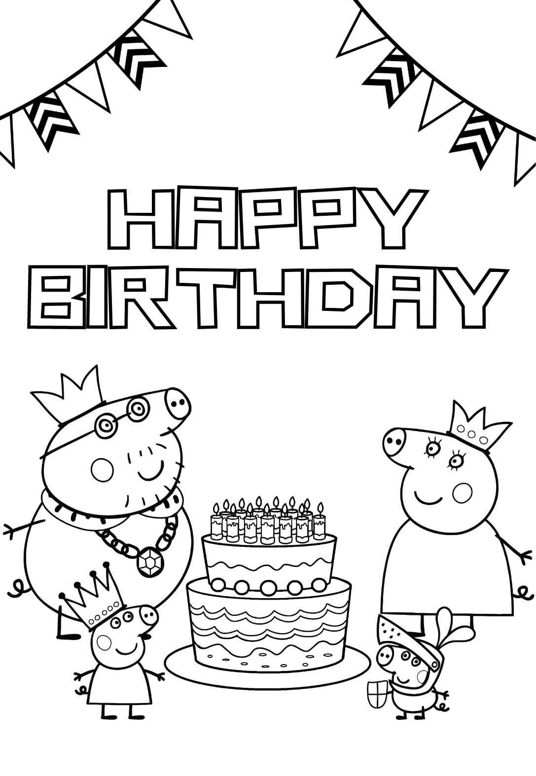 Peppa Pig Happy Birthday Coloring Page