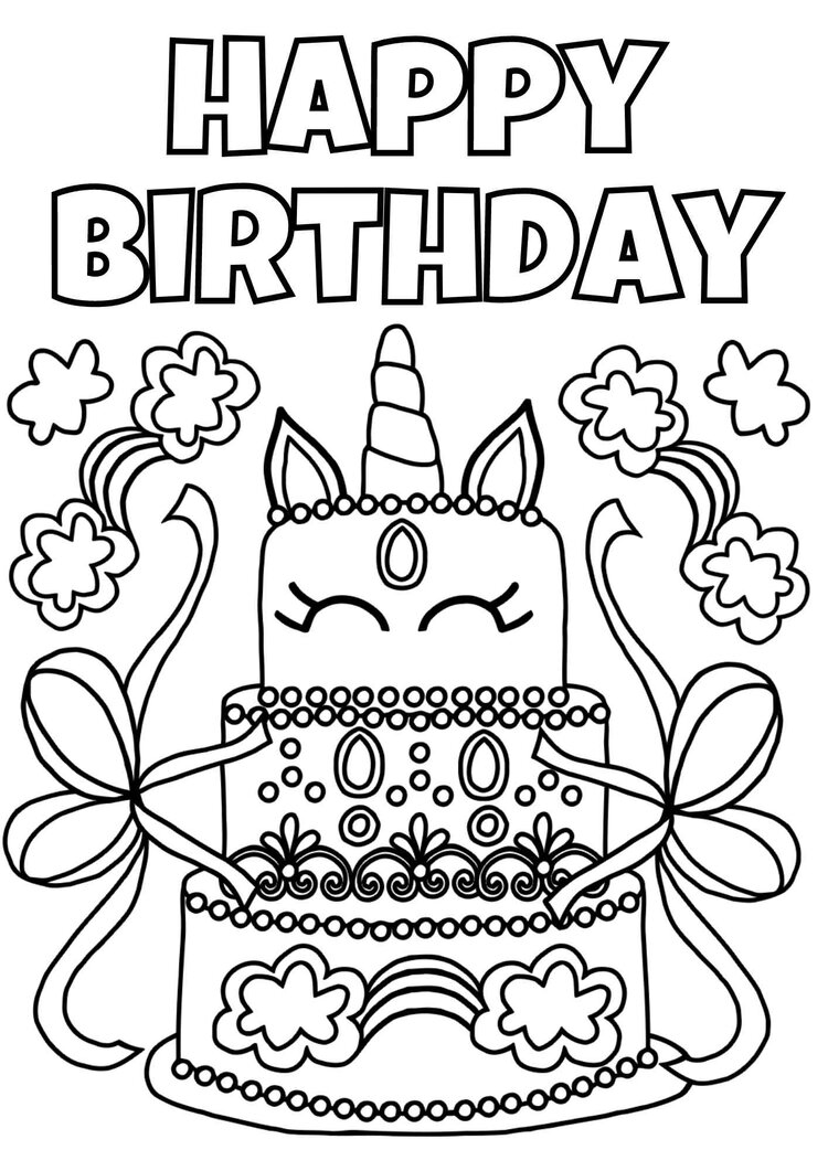 7 Beautiful Coloring Pages of Birthday Cakes + Printable Cards ...