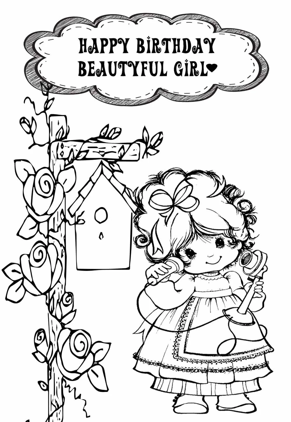 Birthday Girl - Coloring Pages & Cards (free) — PRINTBIRTHDAY.CARDS