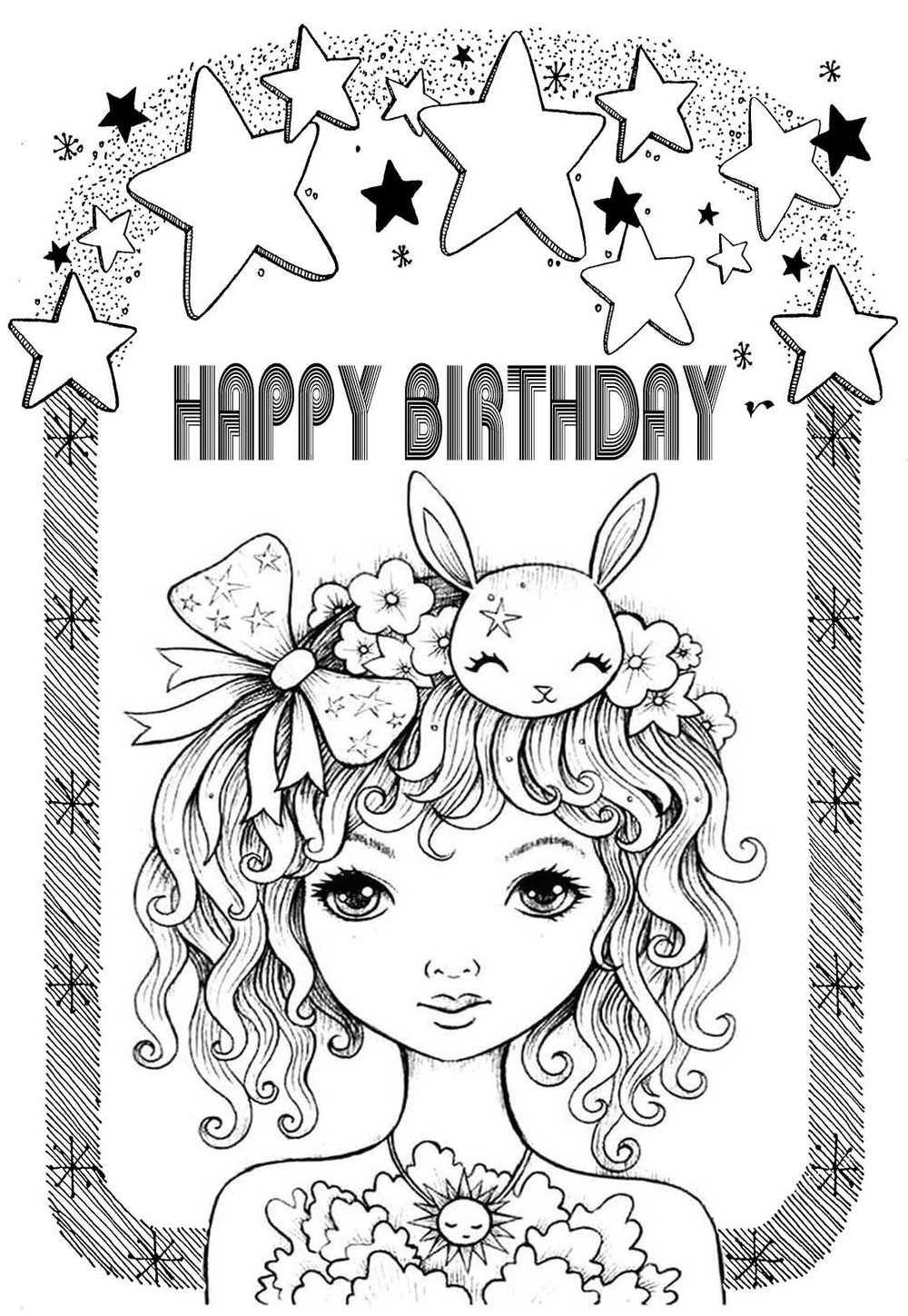 Birthday Girl - Coloring Pages & Cards (free) — PRINTBIRTHDAY.CARDS