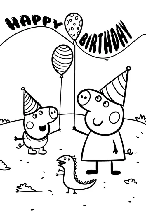 4 Peppa Pig Themed Birthday Coloring Pages &amp; Cards (free) — PRINTBIRTHDAY.CARDS