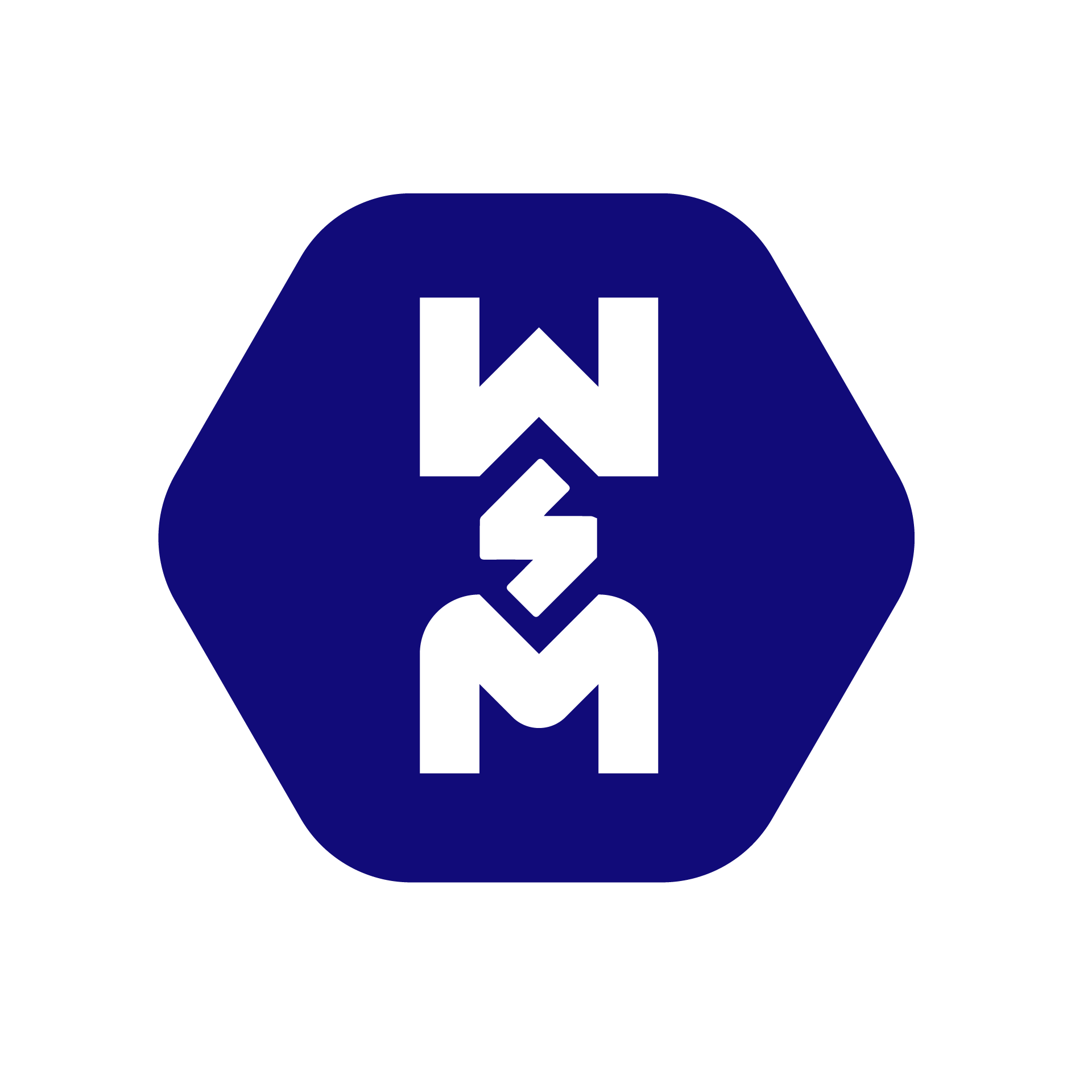 The WSM monogram: W, S and M stacked in white inside a rounded navy hexagon.