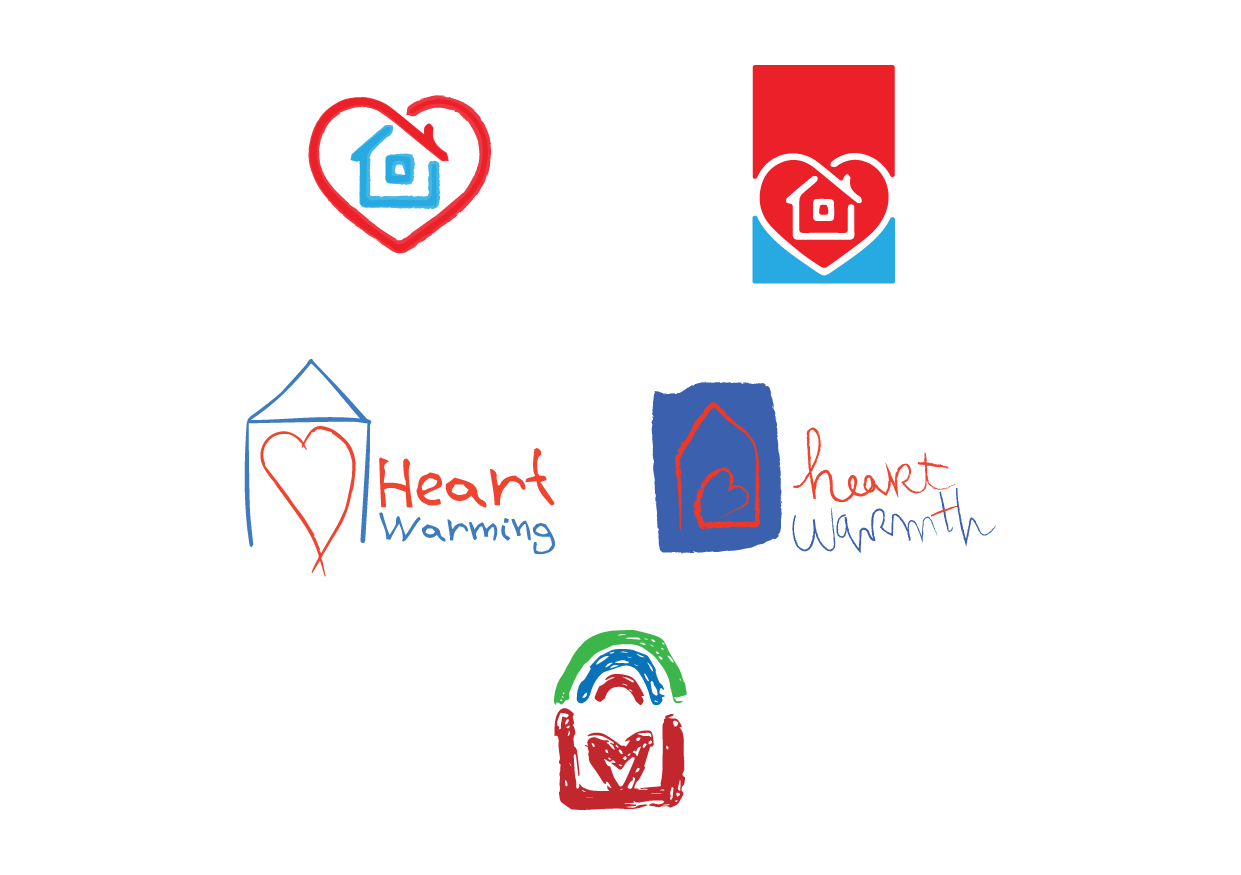 Earlier logo explorations combining hearts, houses and the H and W.