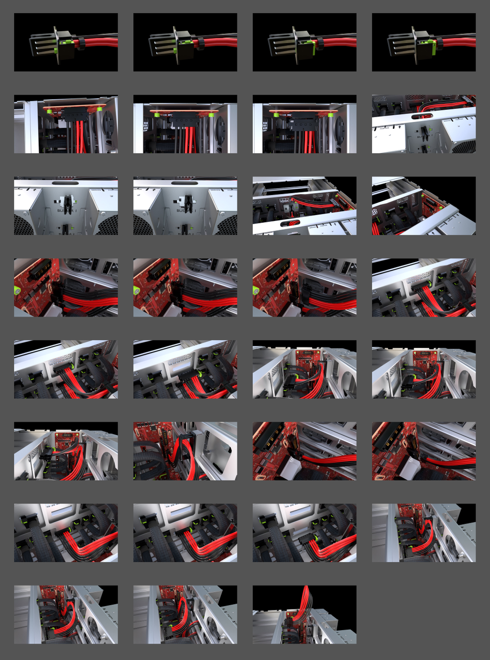 Storyboard frames for cables and mechanical parts.