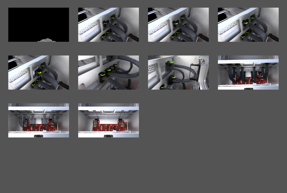 Storyboard frames for PCIe cables.