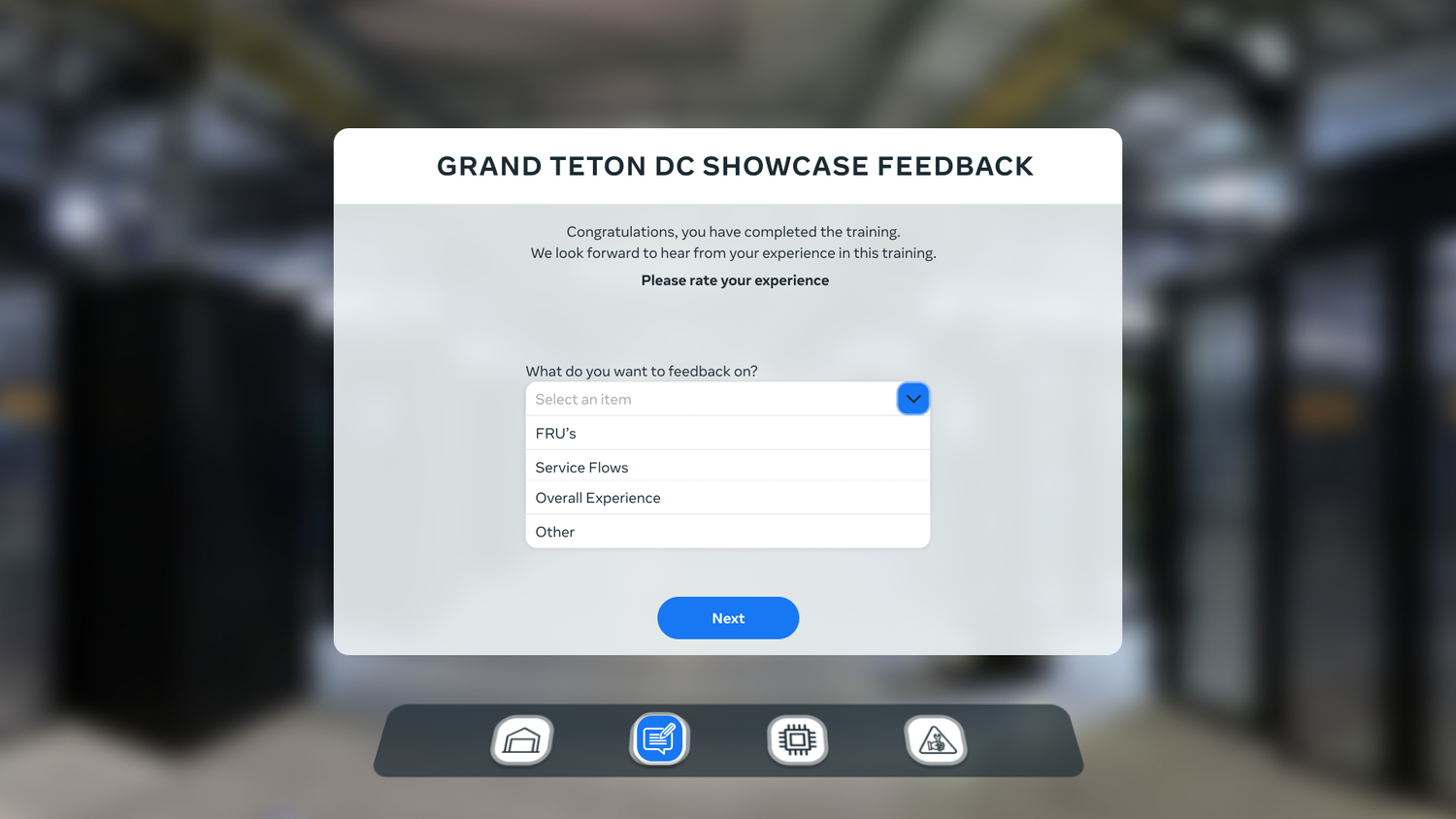 VR interface screen from the Grand Teton Showcase.