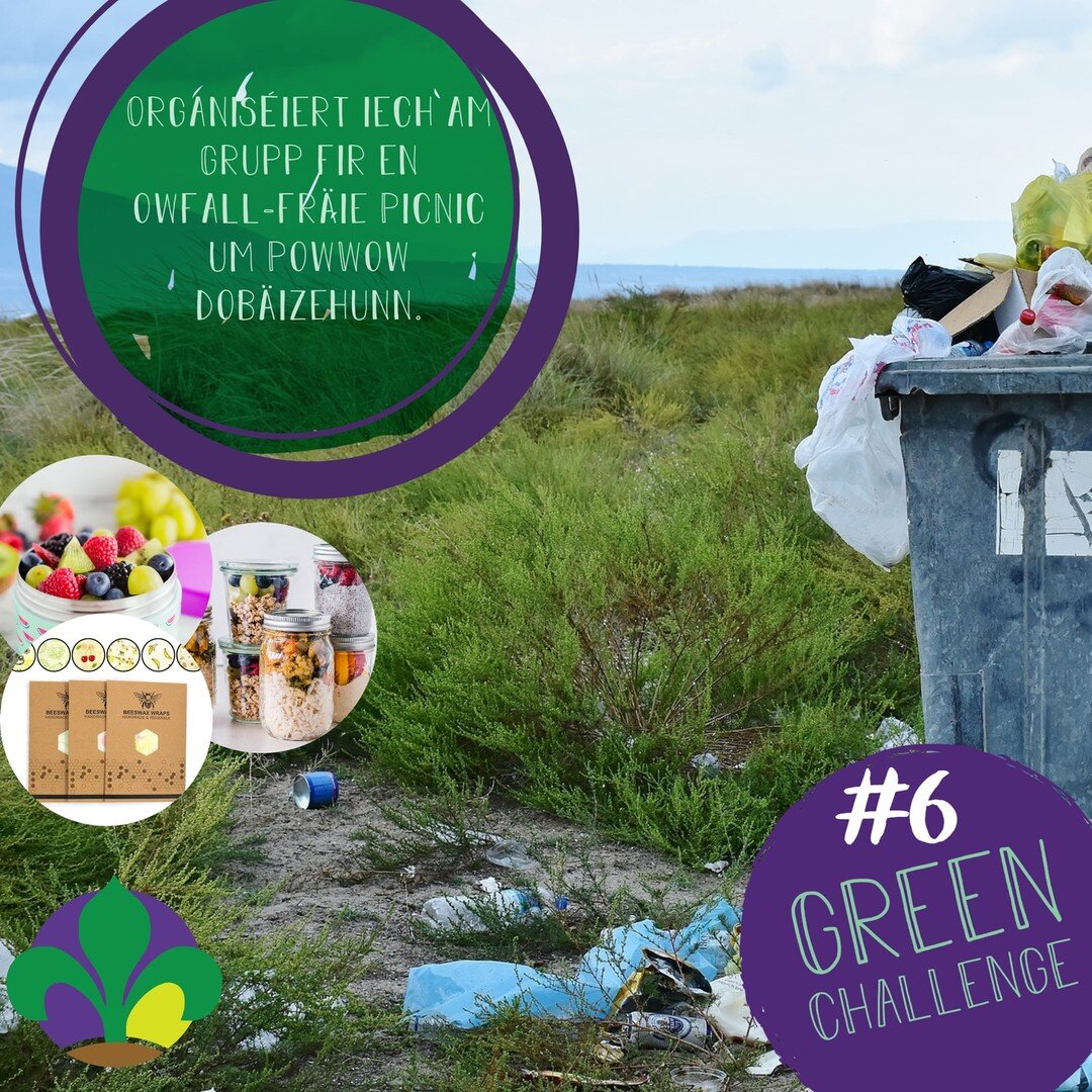 🏆 DIY-Challenge 2: 
Organis&eacute;iert iech am Grupp fir en owfall-fr&auml;ie PicNic um PowWow dob&auml;izehunn. 📣
🌱 GREEN CHALLENGE Nr. 6: Yupppiiii, lo gleich ass nees PowWow. D&euml;s Joer &euml; bessi anescht an dofir ass &euml;t da vleicht o