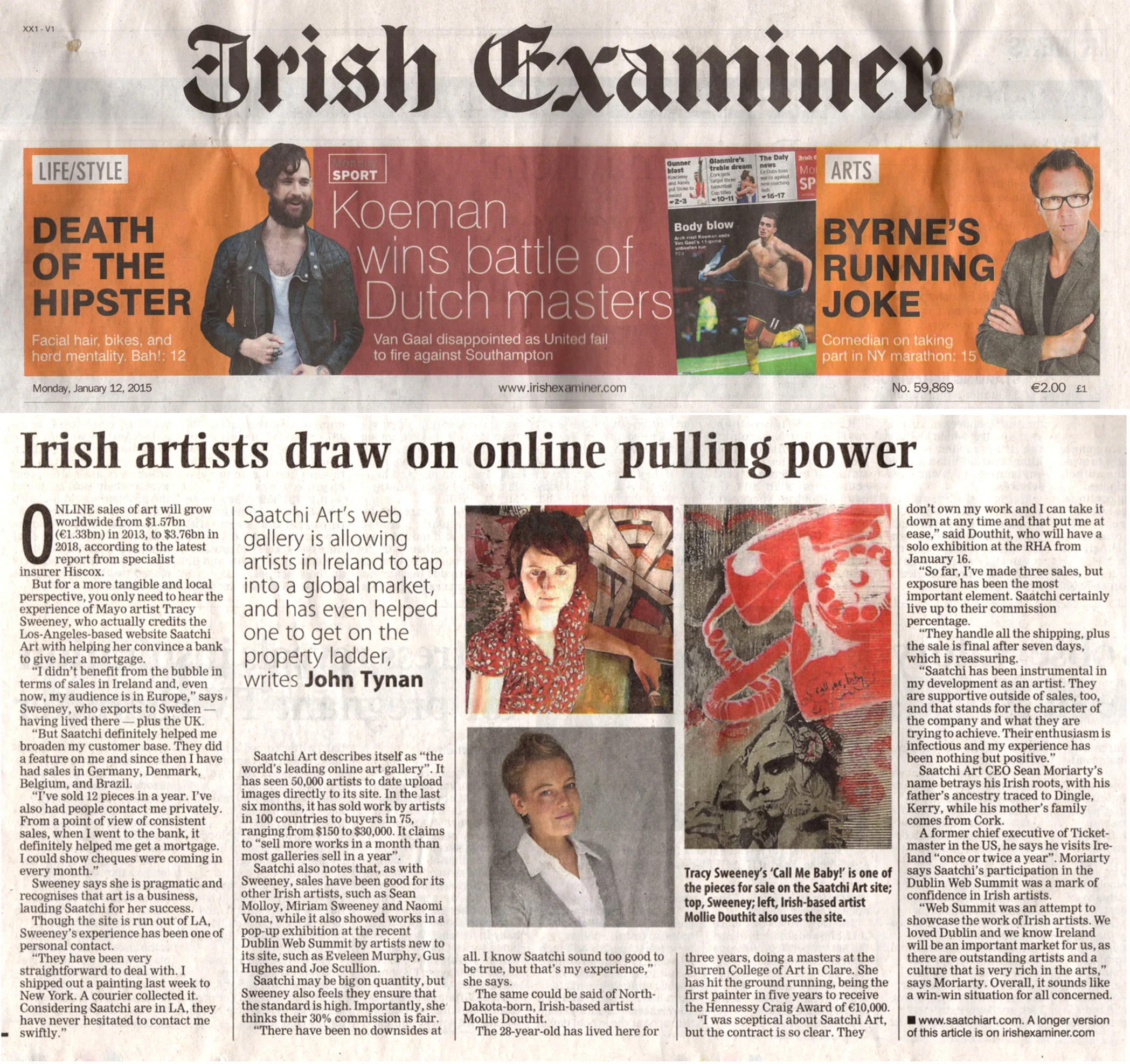 Irish Examiner feature featuring Tracy Sweeney, 2015.