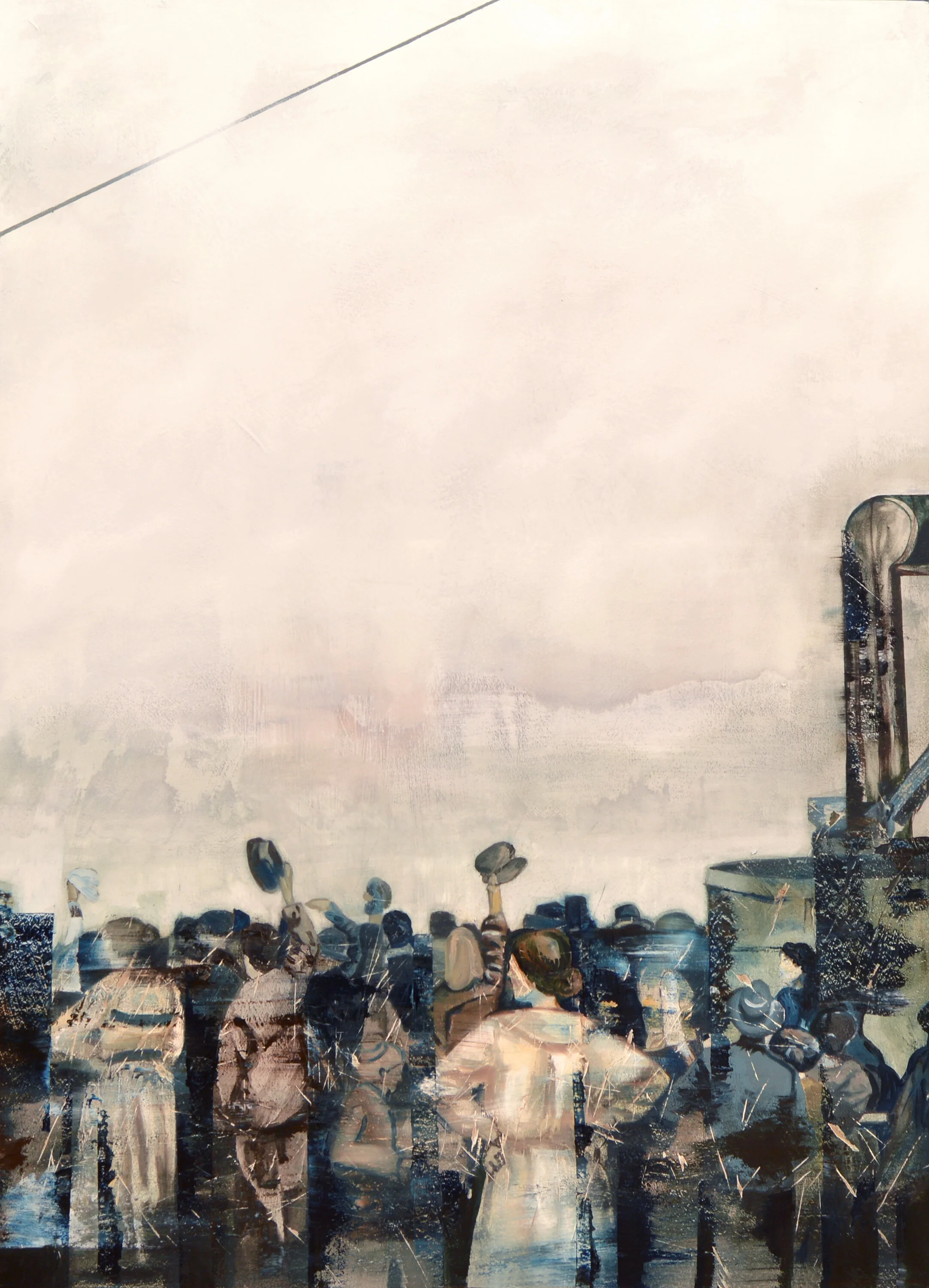 Arriving, an abstract painting by Tracy Sweeney exploring emigration, return and belonging.