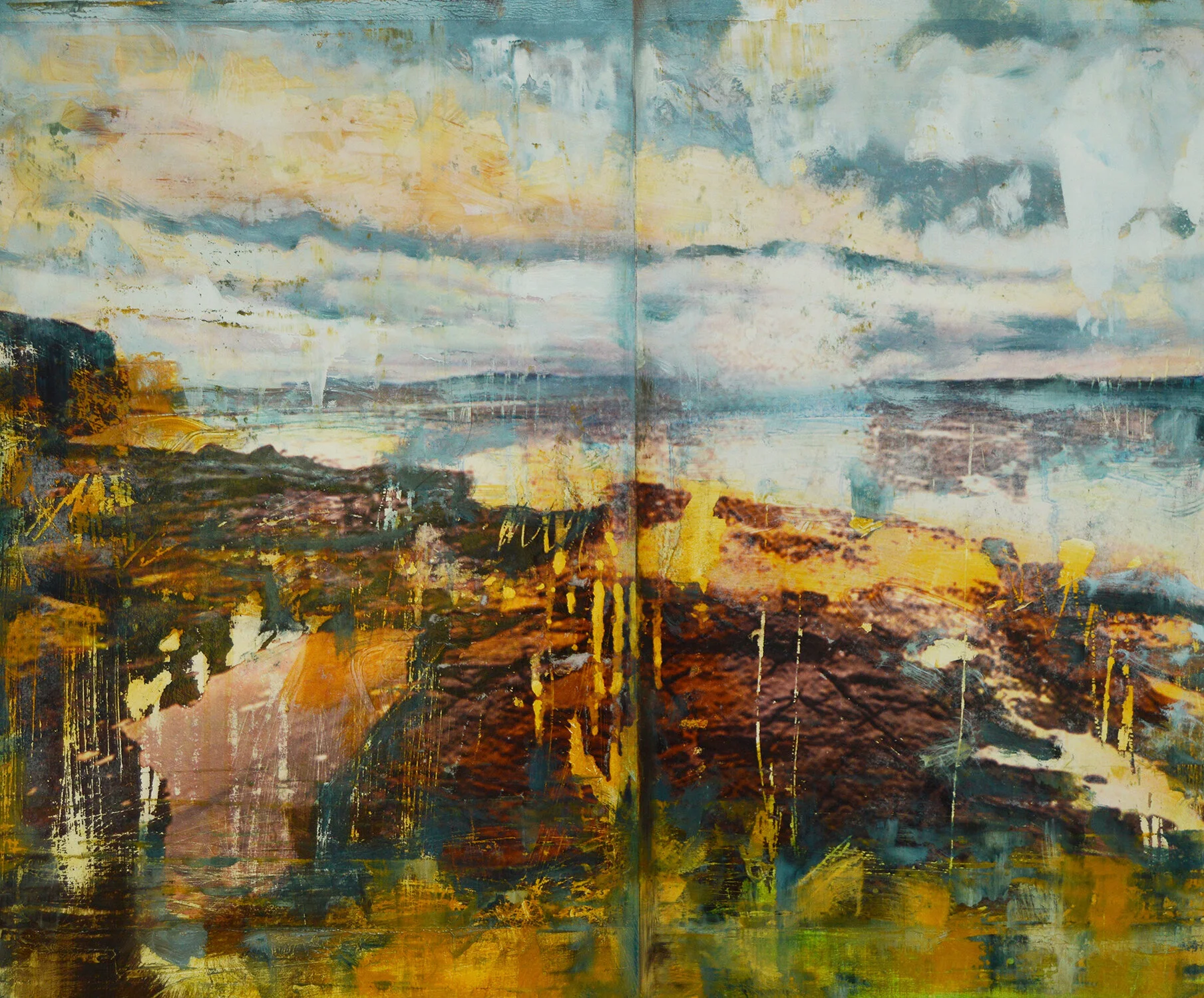 Soft Crash, 2019, Oils and Mixed Media on Wood, by Tracy Sweeney