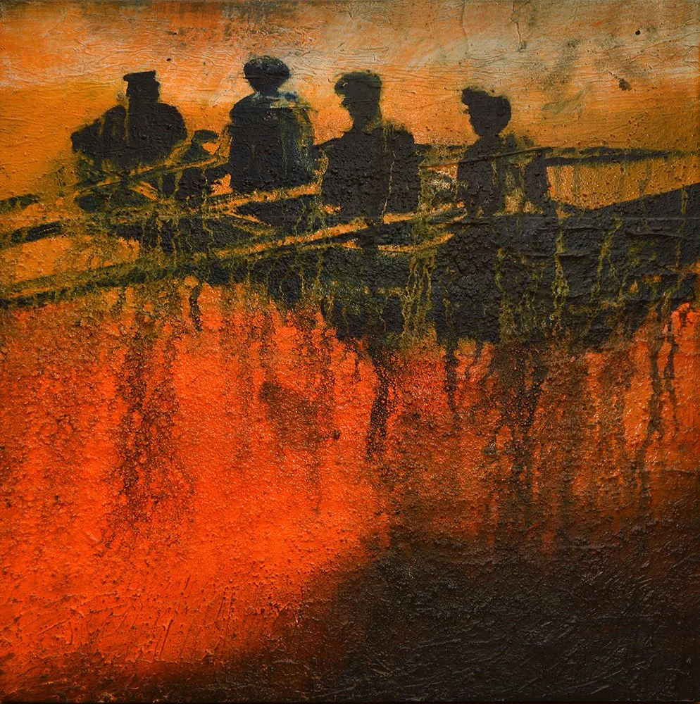 Leaving, 2019, oils and marble dust on wood, by Tracy Sweeney