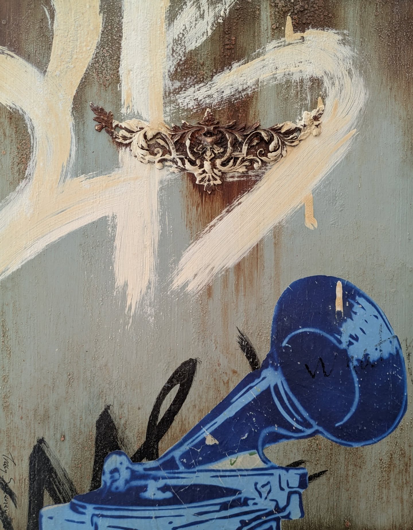 A throwback to a piece from 2010... pulling old stickers of walls in Stockholm and visiting Paris and most specifically P&egrave;re-Lachaise, and falling in love with all the rusted mouldings on every grave..and coming back to Stockholm to make a pai