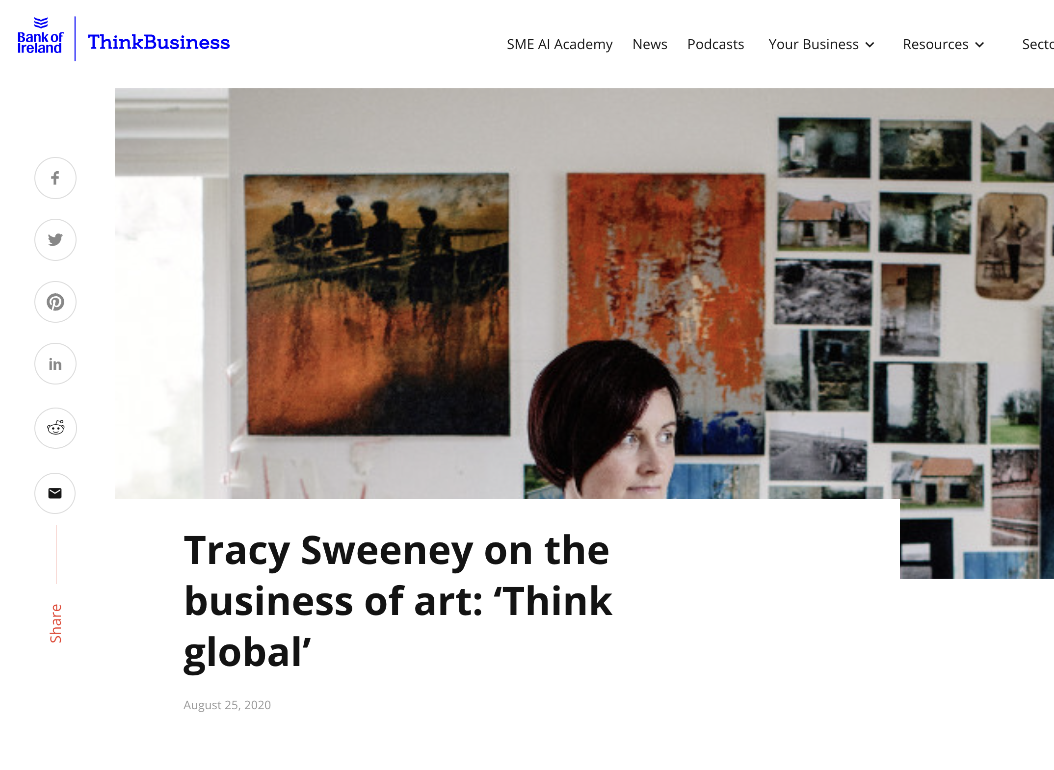 Think Business feature on Tracy Sweeney and her art practice, 2020.