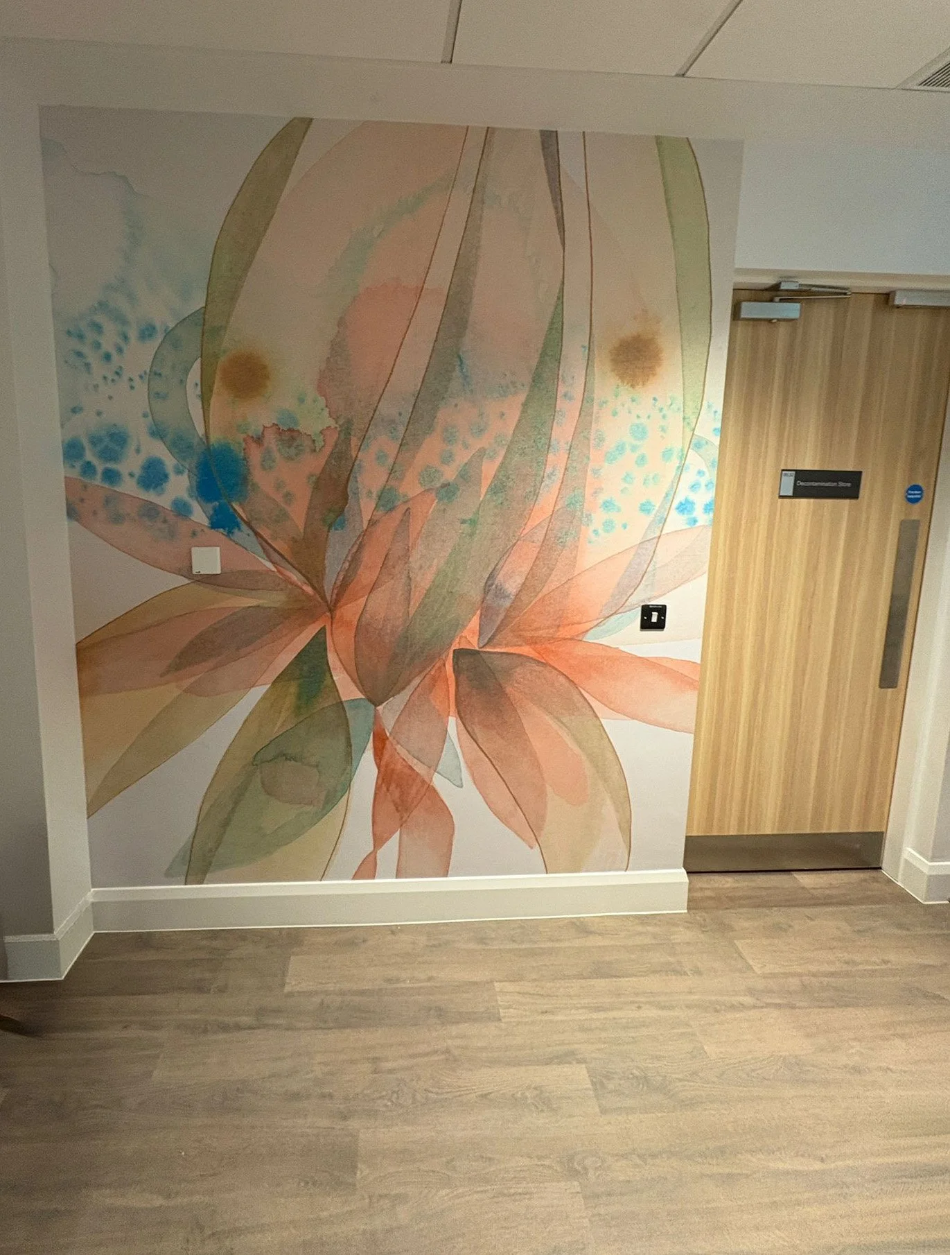 Soft Anatomies artwork by Tracy Sweeney installed on a corridor wall at the Clinical Services Hub, Ballysimon, Limerick.