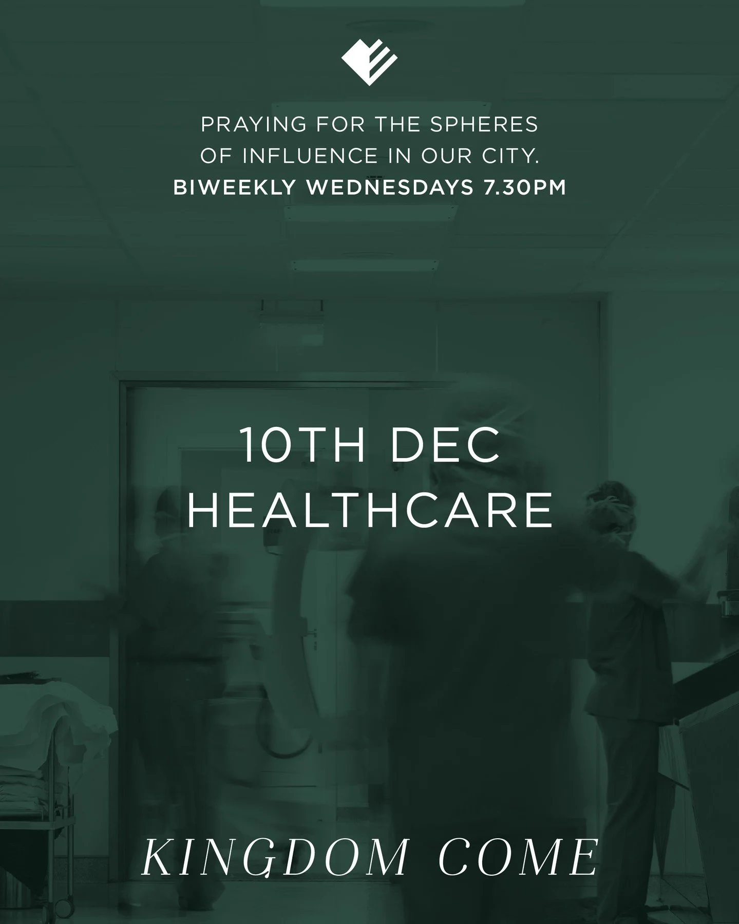 Our gathered prayer nights have been focusing on praying for the Kingdom of God to come in our city. Next Wednesday we are praying for the sphere of HEALTHCARE. Everyone is welcome, but if you are involved in any aspect of healthcare, supporting ment