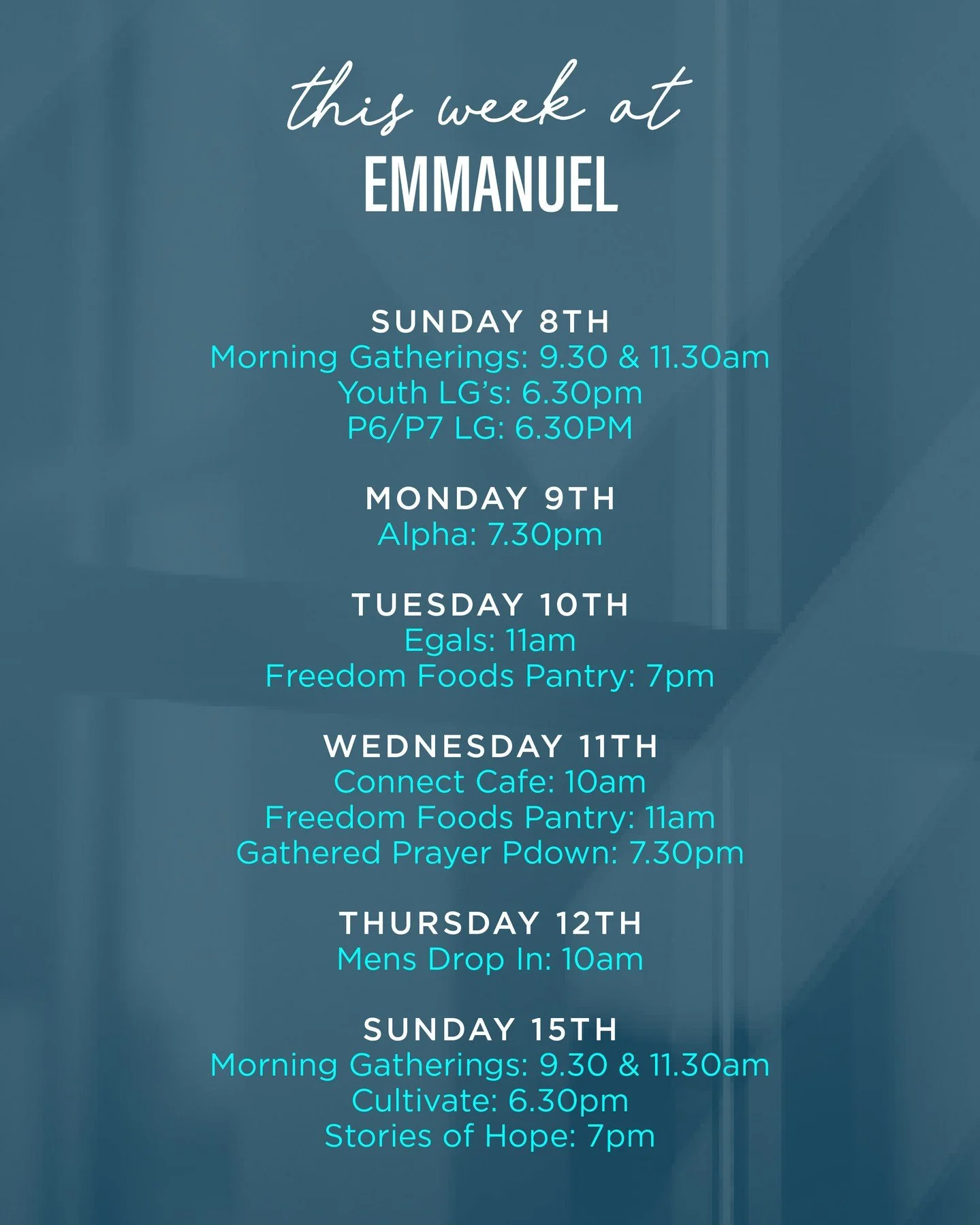 Check out what is happening this week at Emmanuel Lurgan!