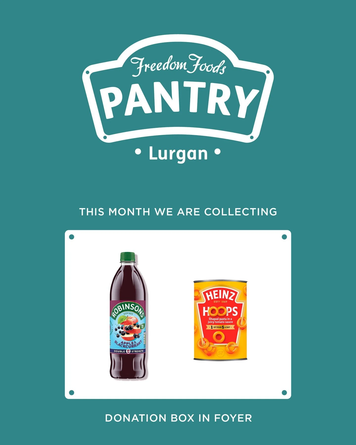 his month&rsquo;s pantry collection items are diluting juice and spaghetti hoops. You can place these items in the designated box in the foyer. Thank you for your support and generosity.