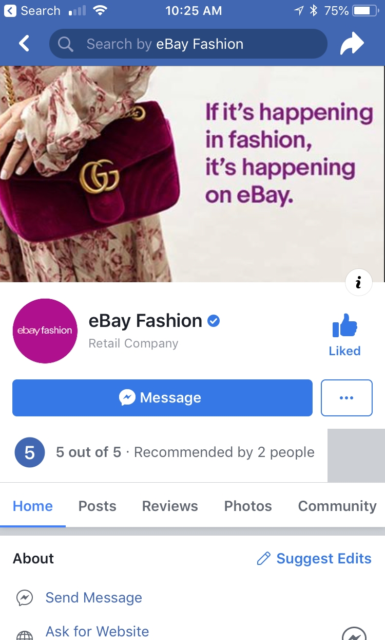 eBay Fashion Facebook page