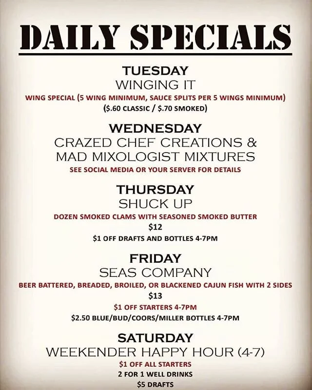 New #dailyspecials starting tomorrow  #tuesday .
.
#rbt #roamingbisontavern #buffalo #buffalonewyork #eriecounty #northbuffalo #hashtagstepoutbuffalo #friends #family #bbq #food #foodporn #hertelave #travel #716eats #716 #716buffalo #restaurant #rest