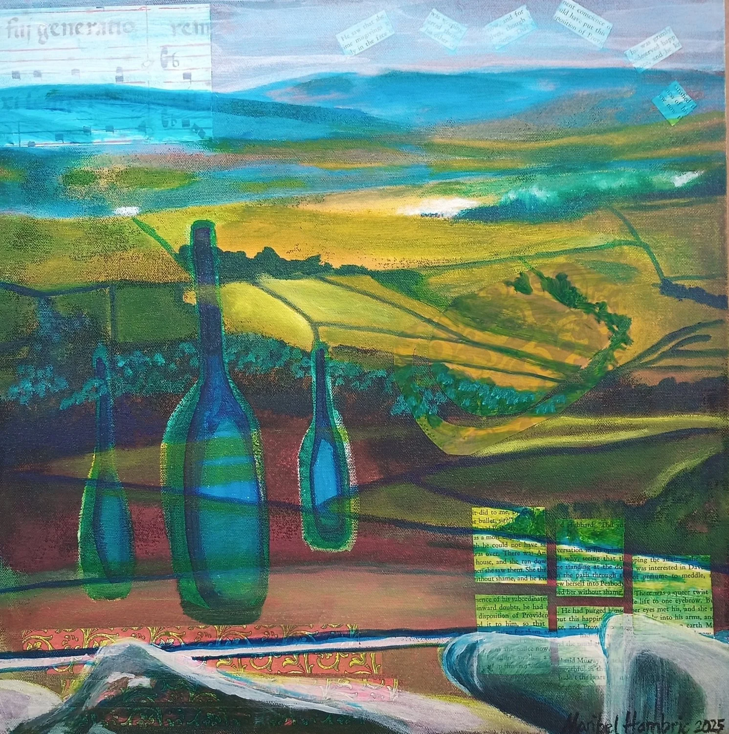   Maribel Hambric  enjoys painting in acrylics and sometimes adds various papers from her scrap collection. In this painting, she honors the British television comedy,  Last of the Summer Wine . 