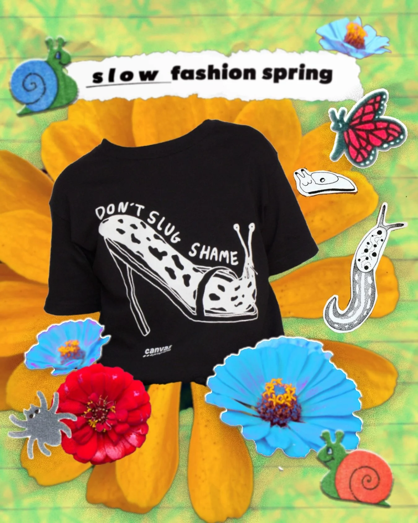 New shirt dropped! Slugs are so IN this spring. Slow fashion is always in trend. 🌀🌷
Now available for purchase on our website!