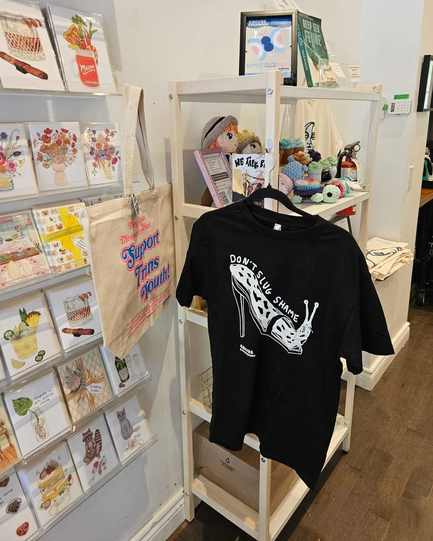 :rainbow: This Pride season, you can find some of our merch at @@morningparadecoffee &mdash; now brewing on both the East and West ends of Toronto! :coffee::yellow_heart:

Stop by to pick up your fave pieces like our Don&rsquo;t Slug Shame tee, Prese
