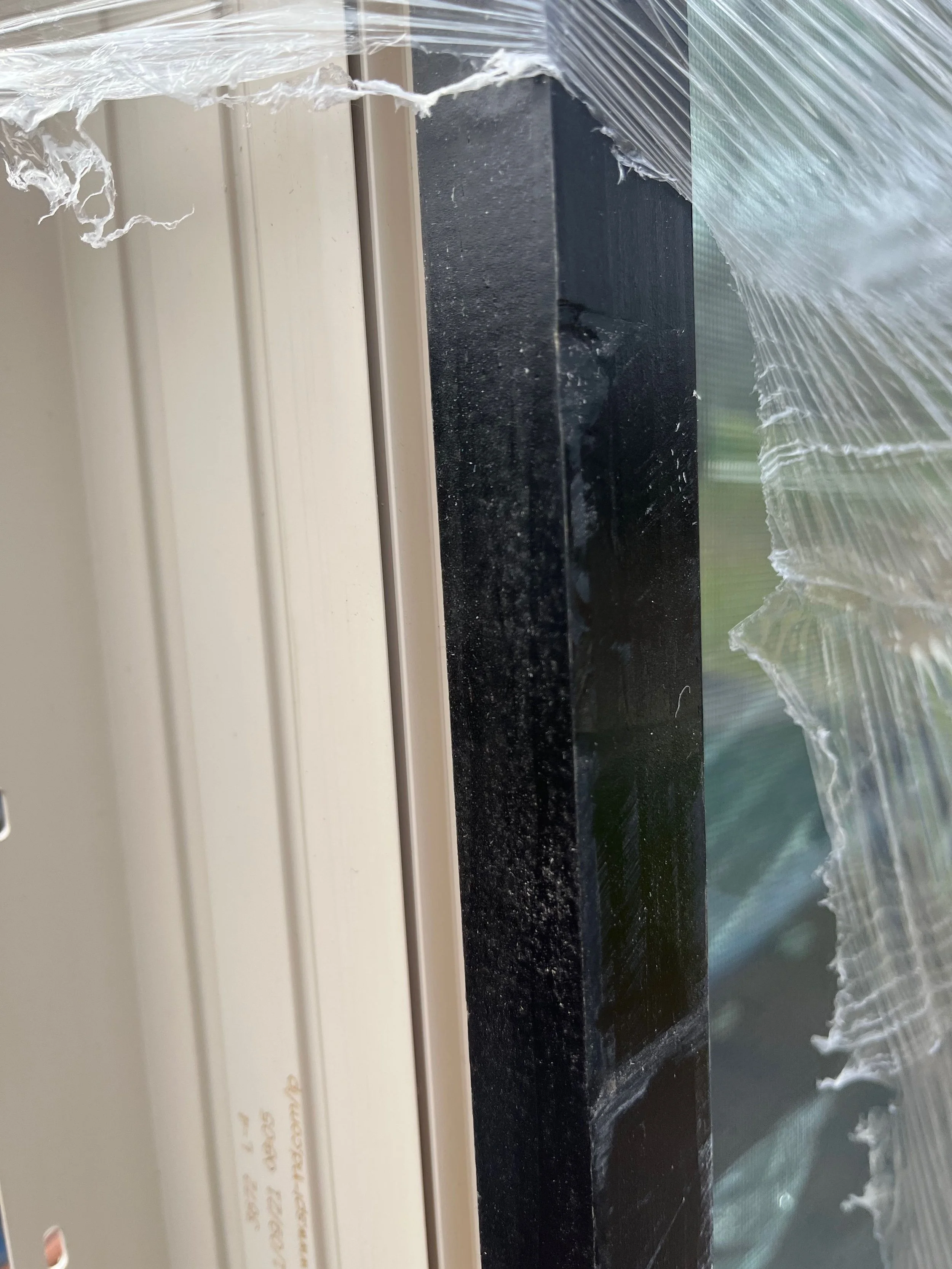 Close-up: replacement casement delivered damaged, January 28, 2022.