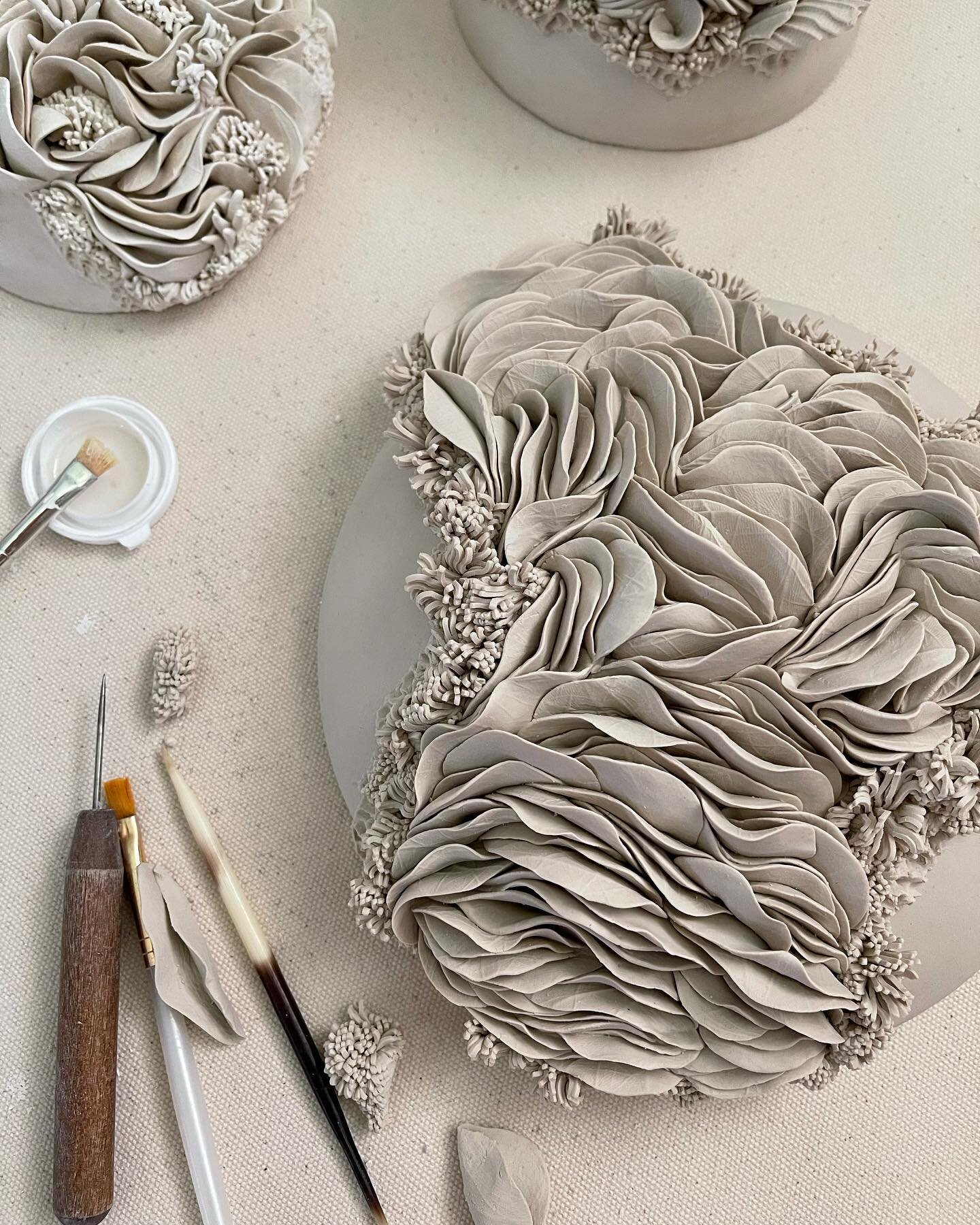 In progress: working through a new series of mound-shaped petalscape wall-hanging sculptures. #wildblooms
.
.
.
.
.
.
#porcelainsculpture #petalpusher #wallart #inspiredbypetals #decorforsmallspaces #ceramicwallart #noticewonderconnect #myfloraljoys 