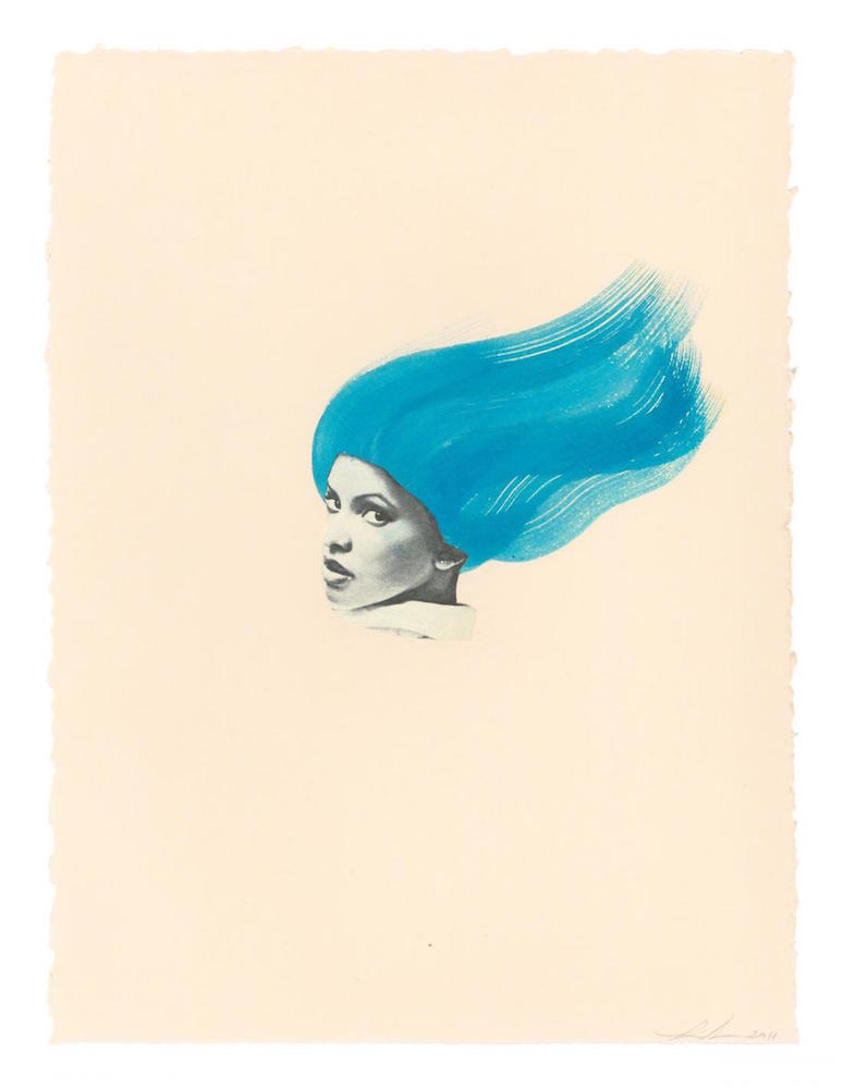  Lorna Simpson, Blue Wave, 2011. Collage and ink on paper, 11 x 8 1/2 in. (28 x 21.6 cm). The Studio Museum in Harlem; gift of the artist on the occasion of the Romare Bearden (1911–1988) Centennial and the Bearden Project. © Lorna Simpson, courtesy 