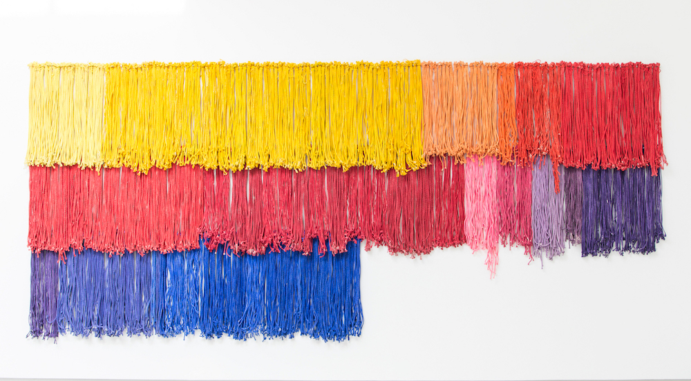Hassan Sharif 2016 - Cotton rope, acrylic paint, and copper wire. 240 x 535 x 10 cm, Installation view, Image Courtesy of Sharjah Art Foundation