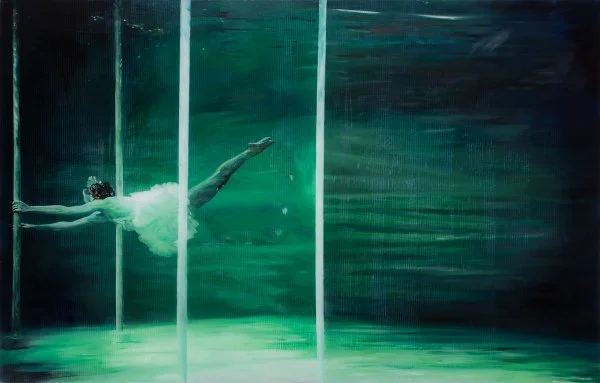 "The Swimmer", Oil on plexiglass 84 x 132 cm 2014