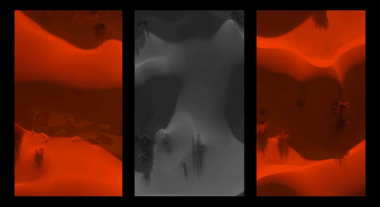 Barış Doğrusö. Holding Pattern I, 2018. 3-channel video installation, 8 minutes. Commissioned by Sharjah Art Foundation. Courtesy of the artist.