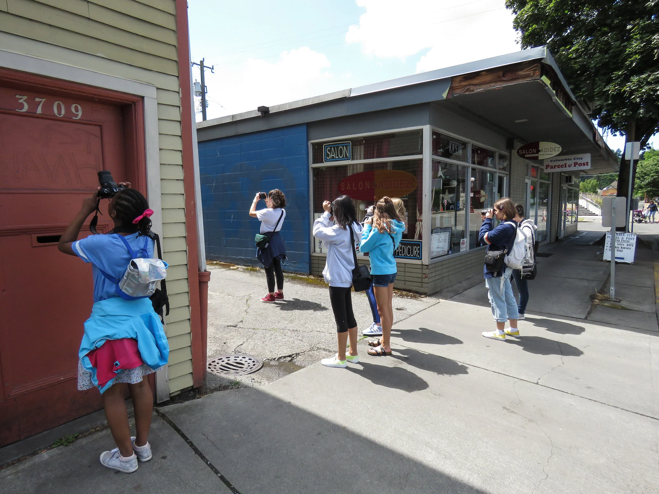 Students on a field trip to the Columbia City neighborhood.