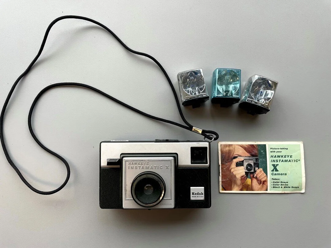 From the Vault: The Hawkeye Instamatic X, complete with a few used and unused flash cubes. We processed two of these in the last month. This one is in near-mint condition-the other had a significant amount of rust.