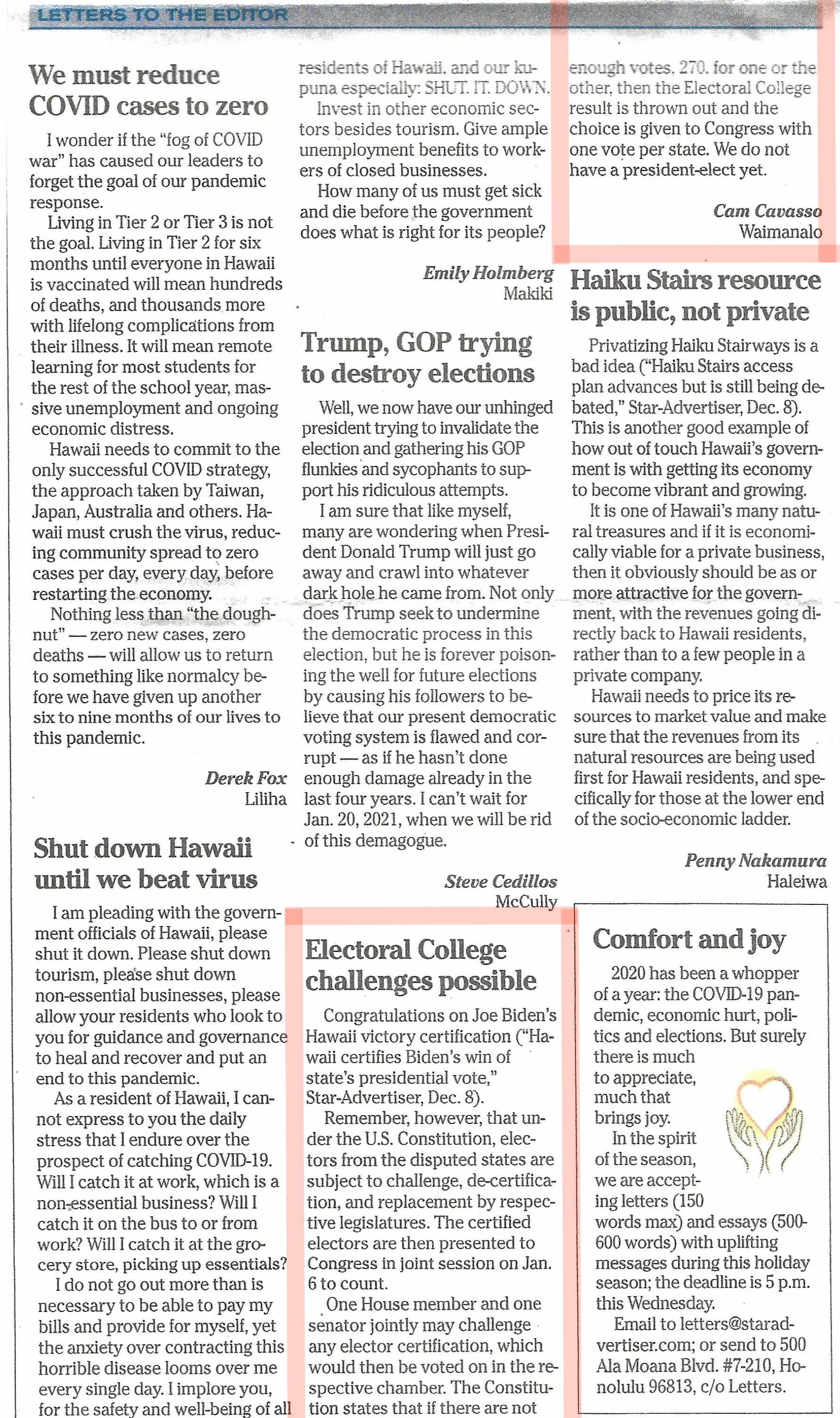 Star-Advertiser has now printed... Electoral college challenge is possible