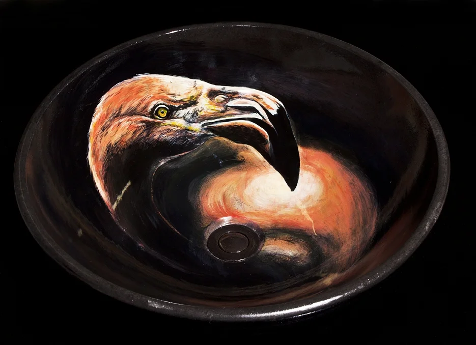 Pink Flamingo Sink - Hand painted, vessel sink