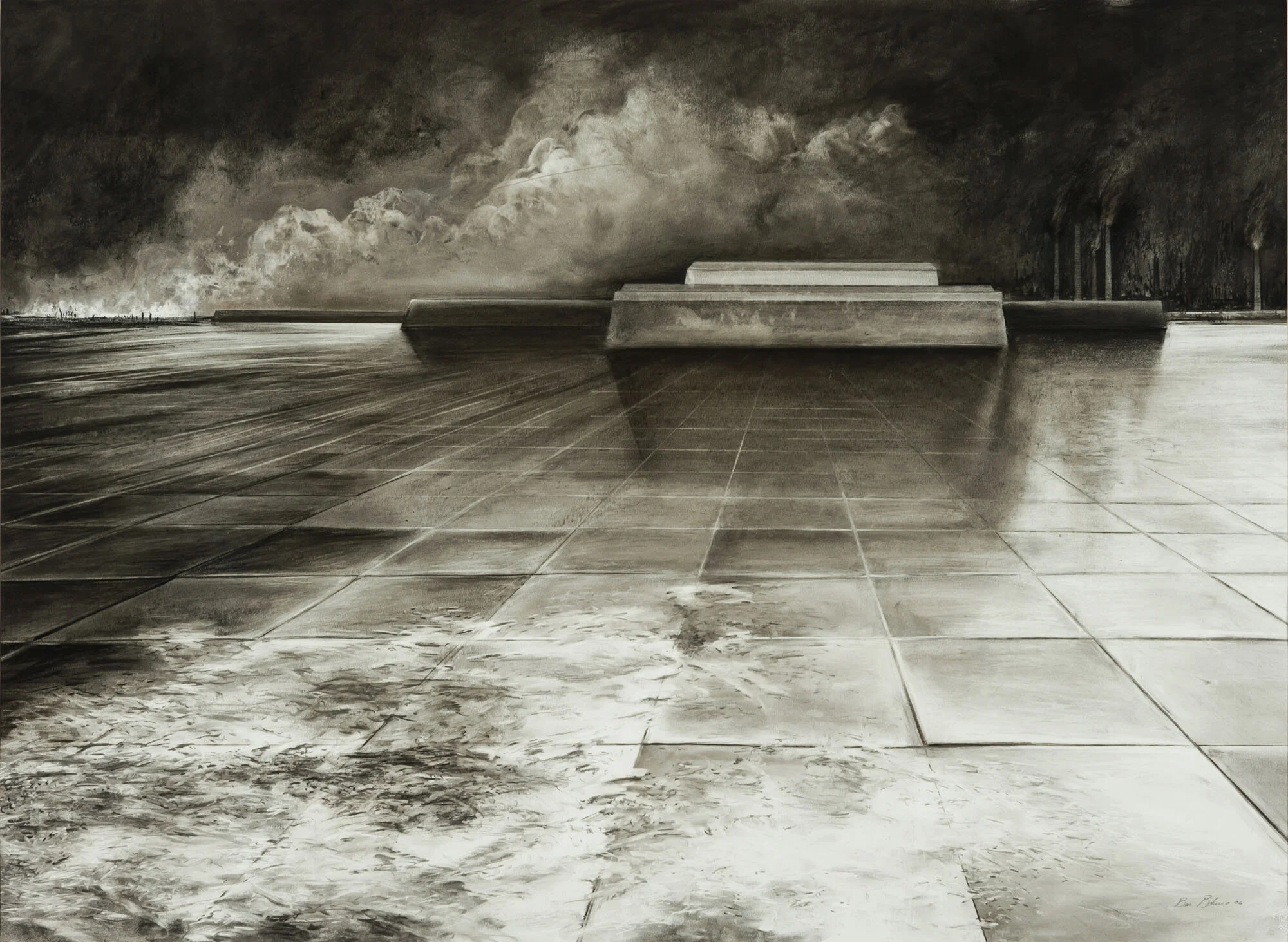 refleksie i<p font-weight="200">2004<br>Charcoal and pitt on paper<br>72 x 100 cm</p>