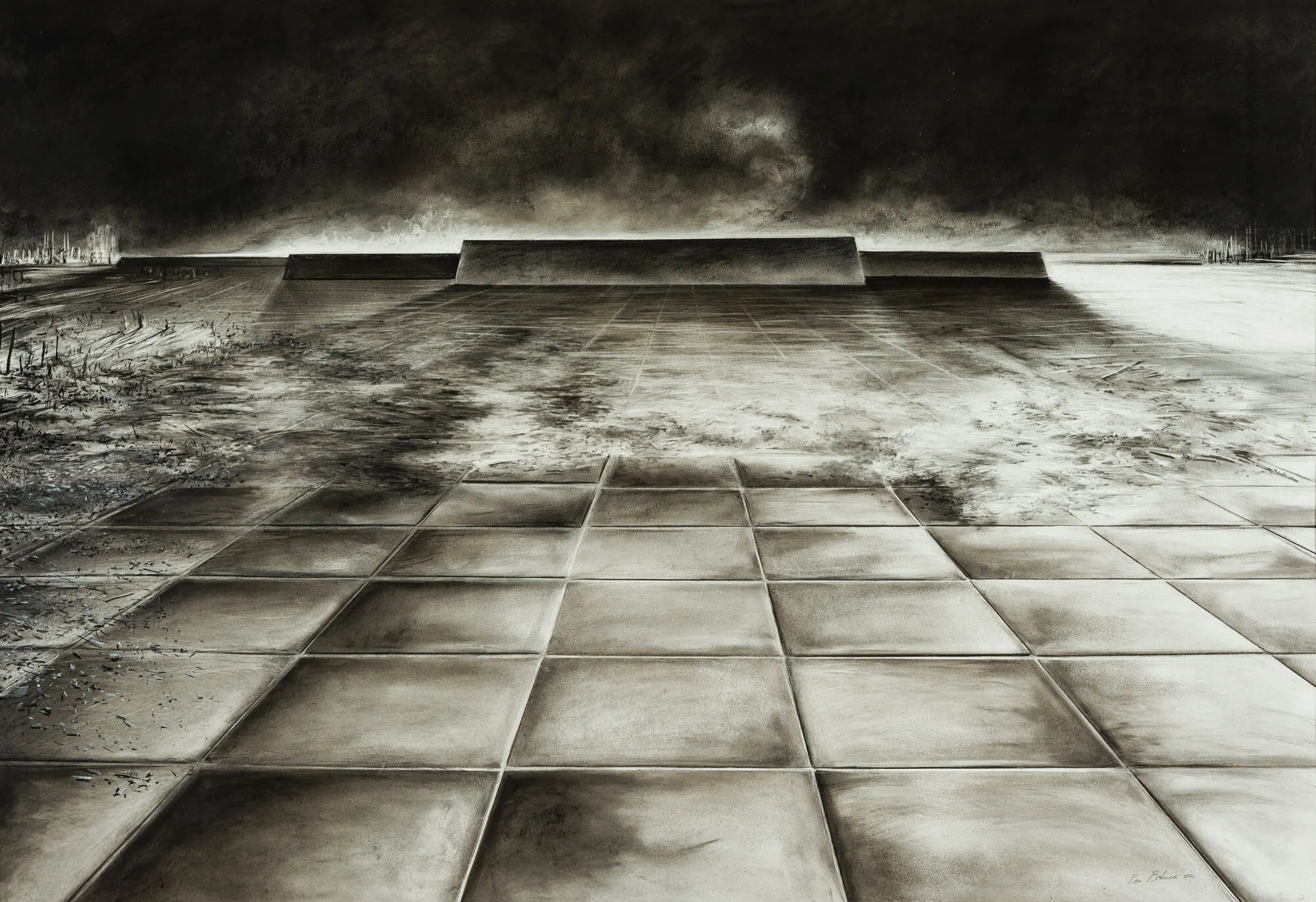 refleksie ii<p font-weight="200">2004<br>Charcoal and pitt on paper<br>72 x 100 cm</p>