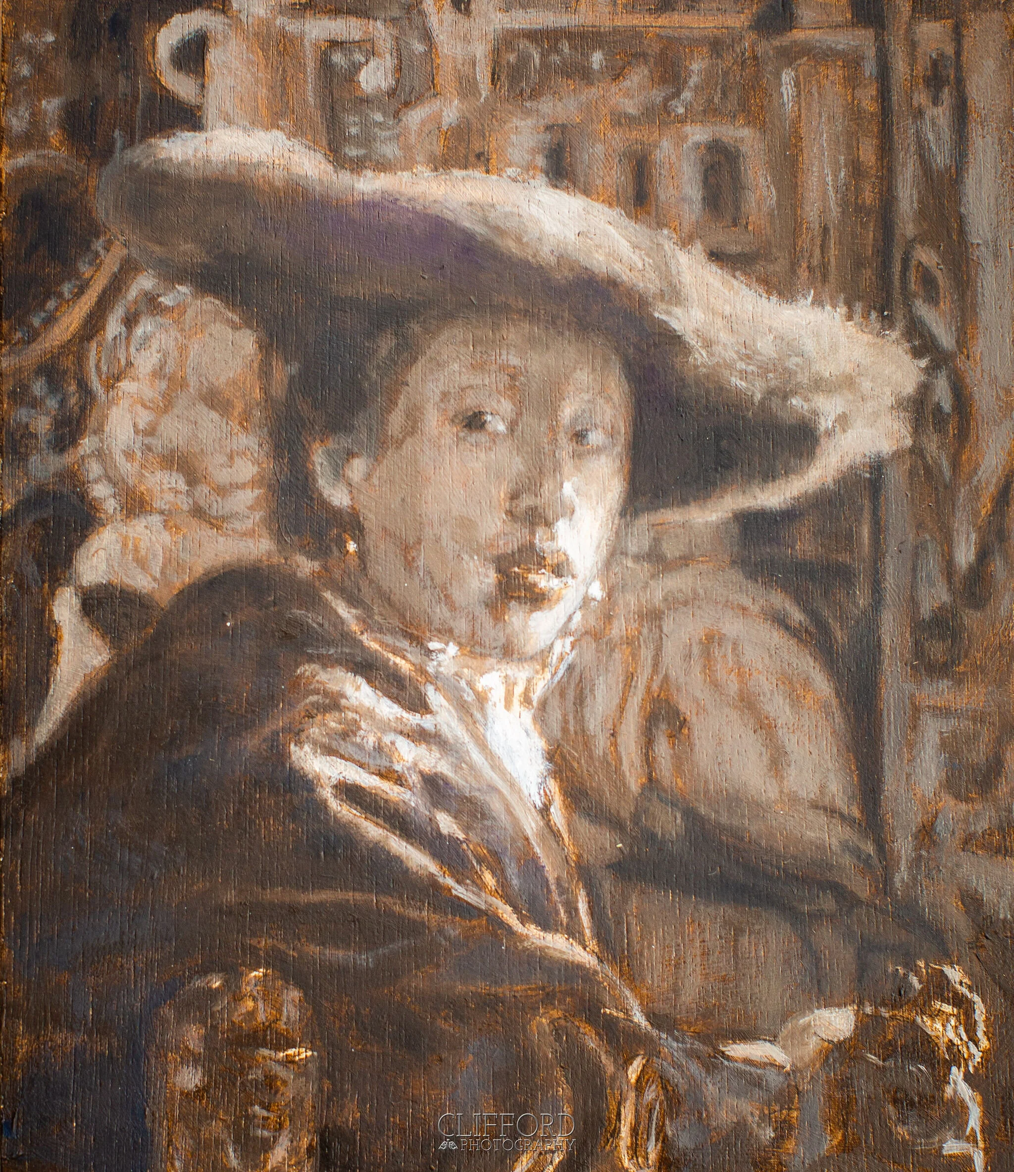 In honor of Vermeer, Girl with a Red Hat, 9x7 oil on panel. 