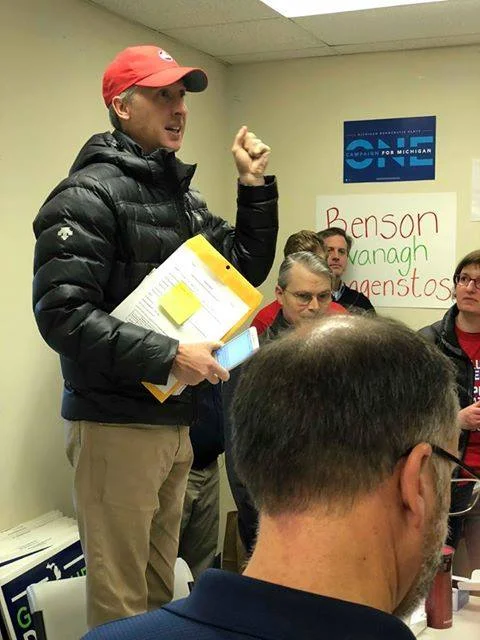 Paul addresses attendees at a #RedforEd canvassing day, organized by the American Federation of Teachers and Michigan Education Association, prior to the November 2018 election