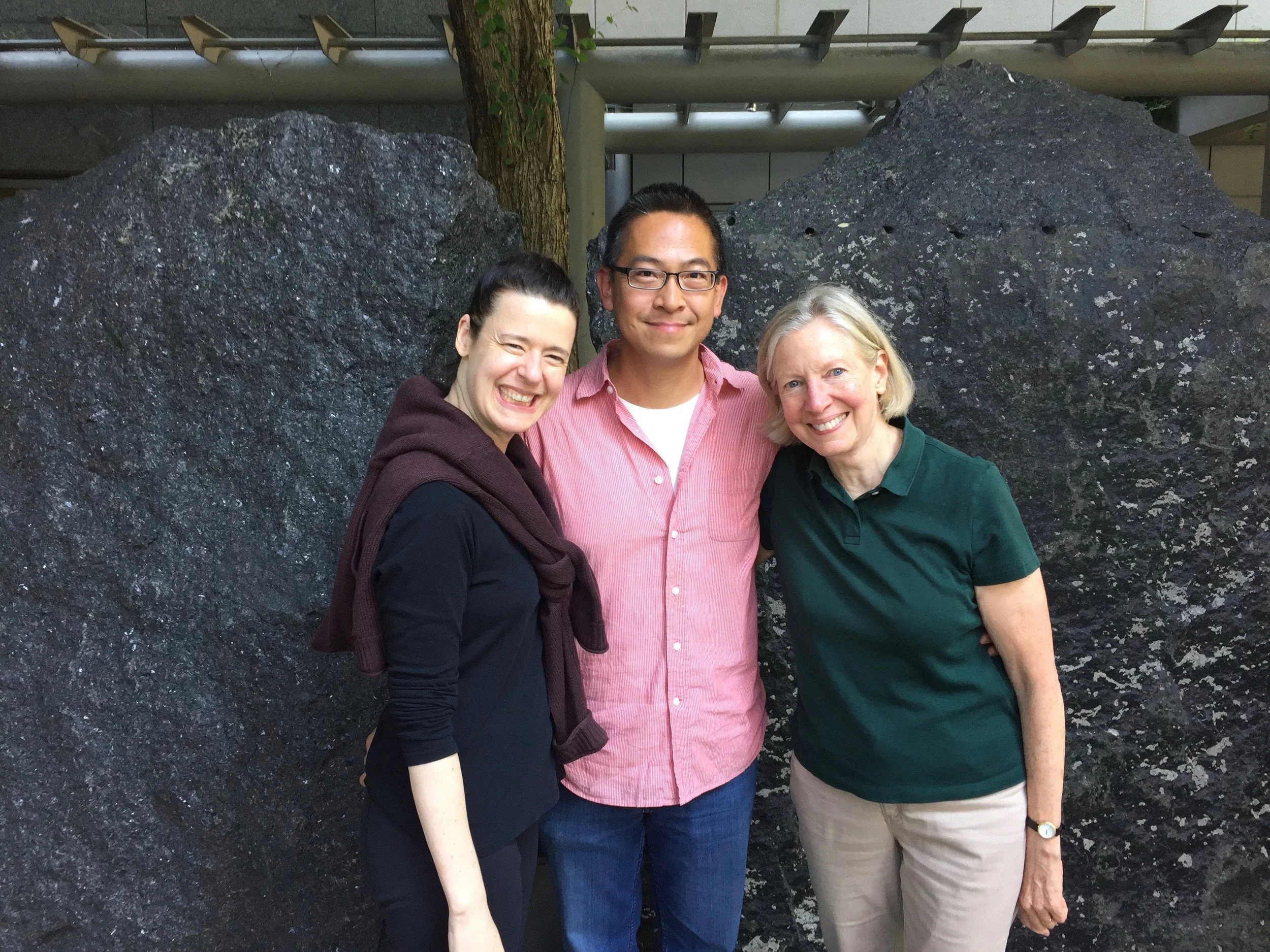 L to R: Melia Watras, Cuong Vu and producer Judith Sherman after the recording session for Porch Music. Photo by Michael Jinsoo Lim
