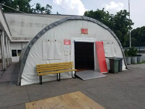 Refugee tent in Serbia.