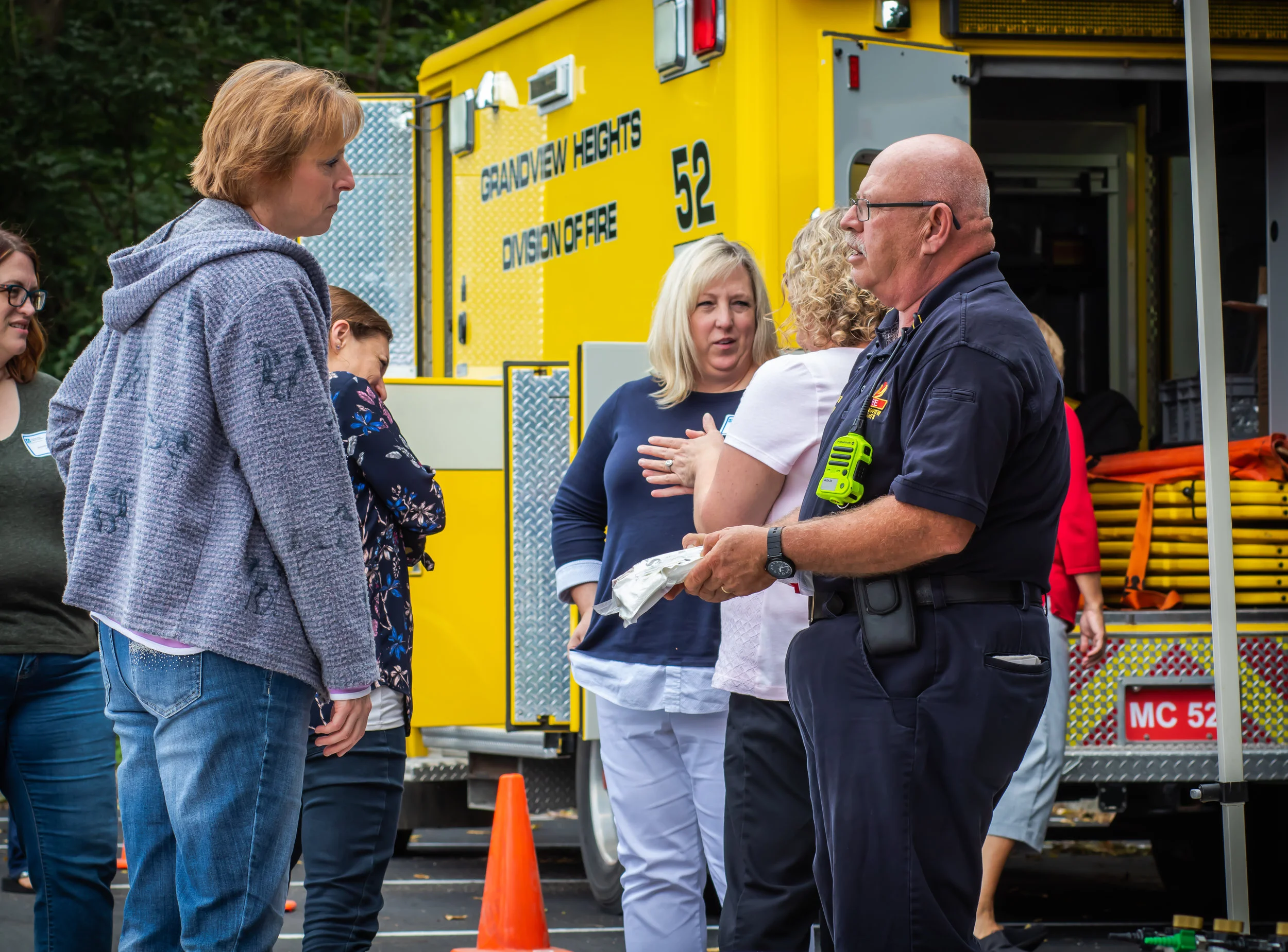 Fire Captain, Martin Hafey, outlines the contents of an emergency medical kit