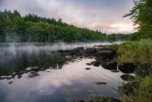 Mist rises over a creek bed in Nova Scotia. Photo by Dr. Robert Balchick.